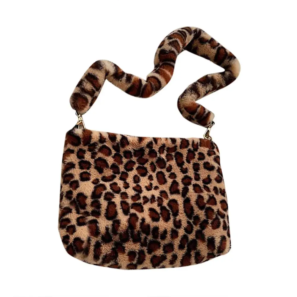 Женская леопардовая плюшевая теплая зимняя сумка на плечо, сексуальная теплая меховая сумка с мягкой ручкой, винтажная Женская модная цветная сумка на плечо - Цвет: A