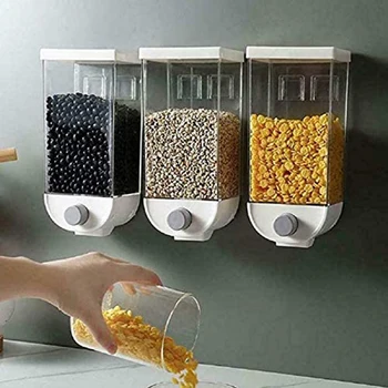 

Wall Mounted Press Cereals Dispenser Grain Storage Box Dry Food Container Organizer Kitchen Accessories,1500Ml,3 Pcs