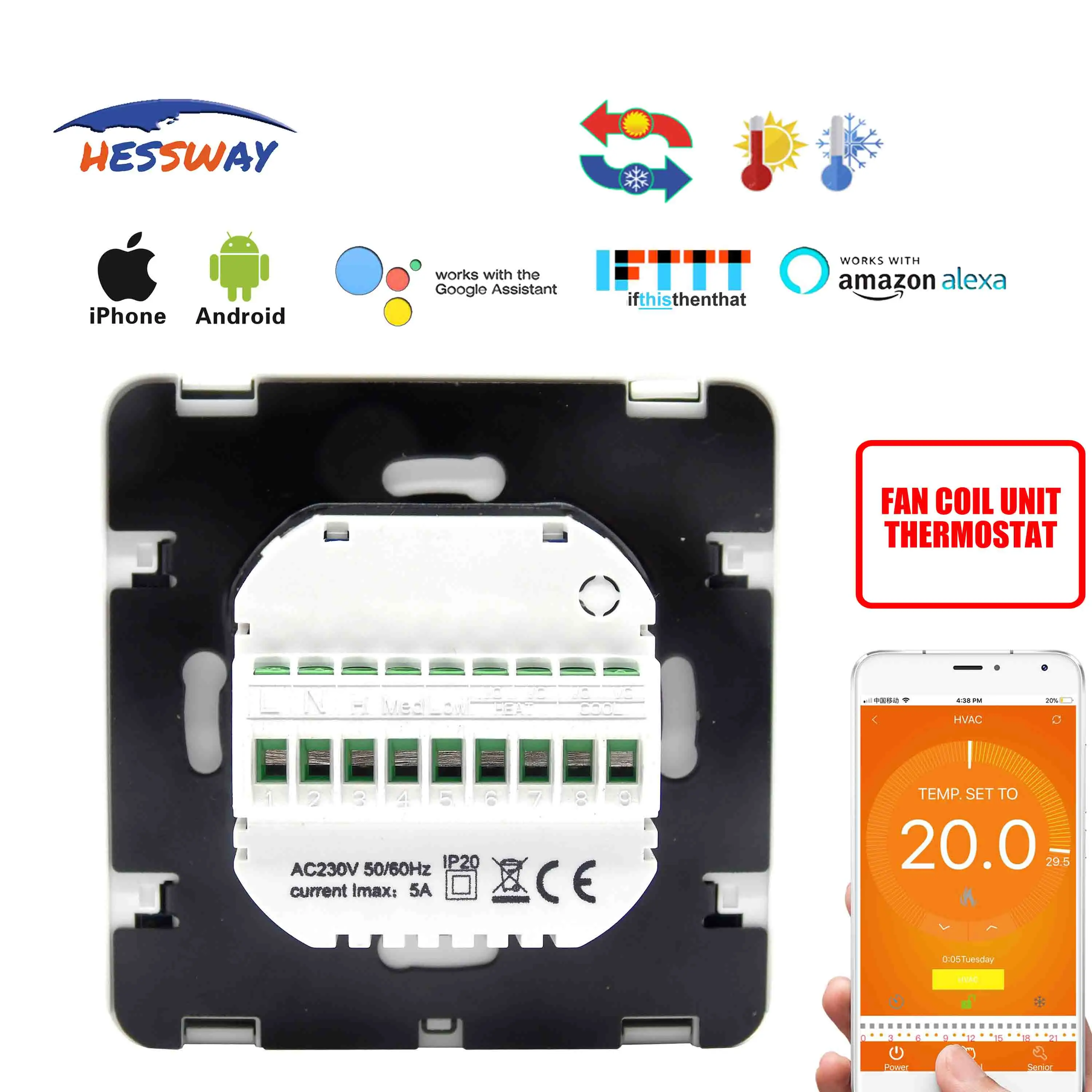 HESSWAY TUYA 200 ~ 240VAC wifi термостат регулятор температуры температура отопления