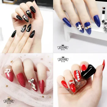 

24 sheet/set Bride Fake False Finger Nails Fashion Dark Red Sequins Metal Art Design Colorful Wearable Manicure JM-A001-0055-3D