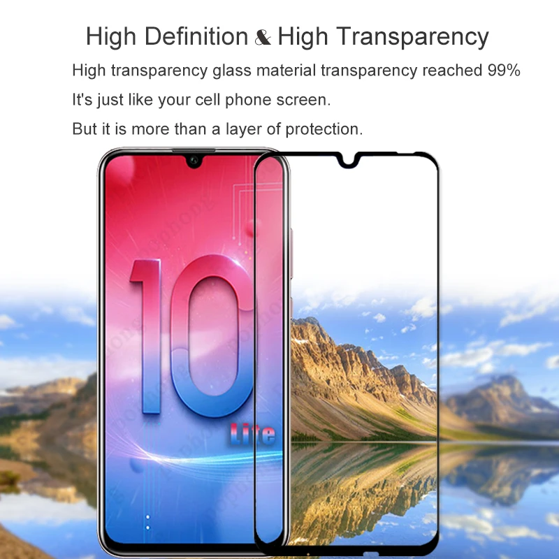 2 шт. 100% оригинальное закаленное стекло с полным покрытием для Huawei Honor 10 Lite защита