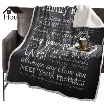 

BIGHOUSES Throw Blanket Black White Family Rules Blackboard Fleece Blankets Personalized Blankets Bedclothes
