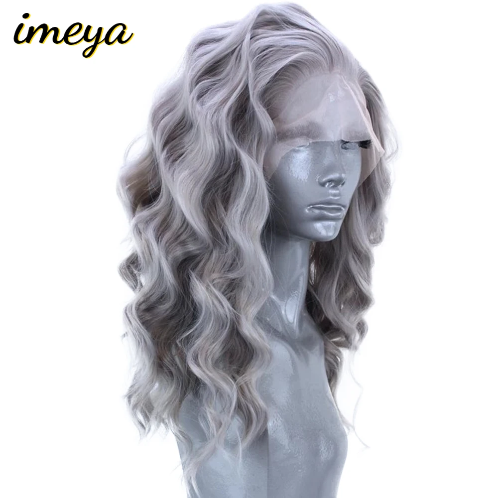 FANXITON Bouncy Curly Short Grey Wigs Synthetic High Temperature Fiber Hair Wig For Women Perucas Front Lace Hair Natural Part