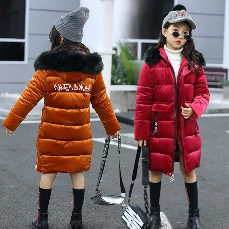 

Children Winter Jacket 2019 -30 Degree Fashion Girls Parkas Kids Clothes Warm Clothing Thickening Hooded Long Down Cotton Coats
