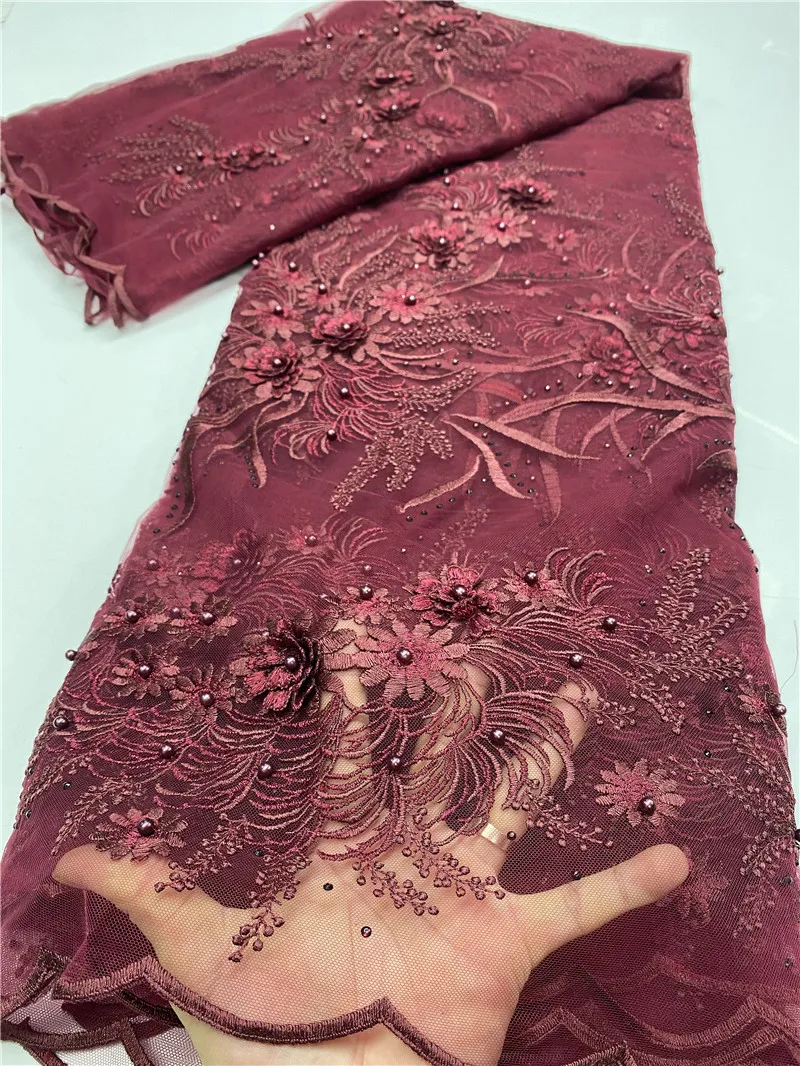 

Handmade Beaded African Lace Fabric 2020 High Quality Lace French Lace Fabric Sewing Nigerian Lace Fabrics For Wedding YA3609B-2