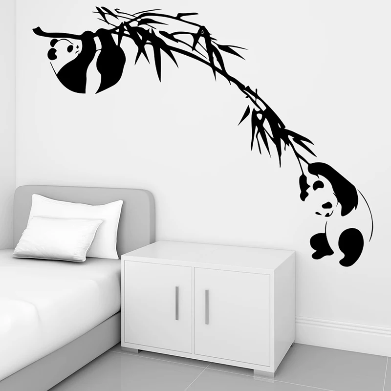 BIBITIME Black&White Mother Baby Pandas Eating Bamboos Wall Stickers Decor for Bedroom Vinyl Decals