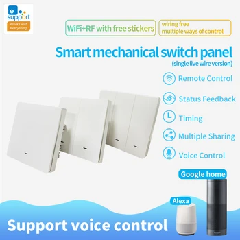

New 1pc EWelink Wifi Smart Single Fire Wire Wall Light Switch 86 Model 180-240V RF433mhz No Neutral Line Switch Remote Control
