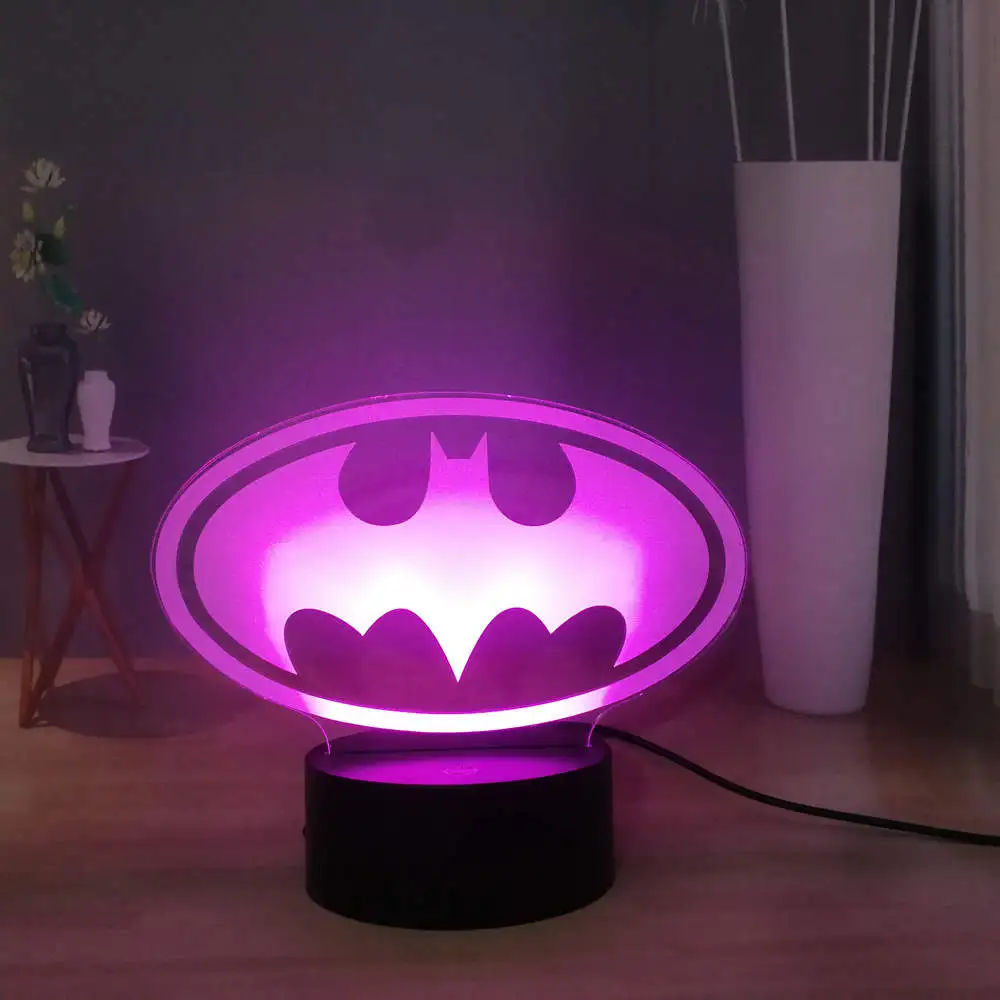 3D крутой Бэтмен Логотип настольная лампа RGB 7 Красочный USB СВЕТОДИОДНЫЙ Ночник