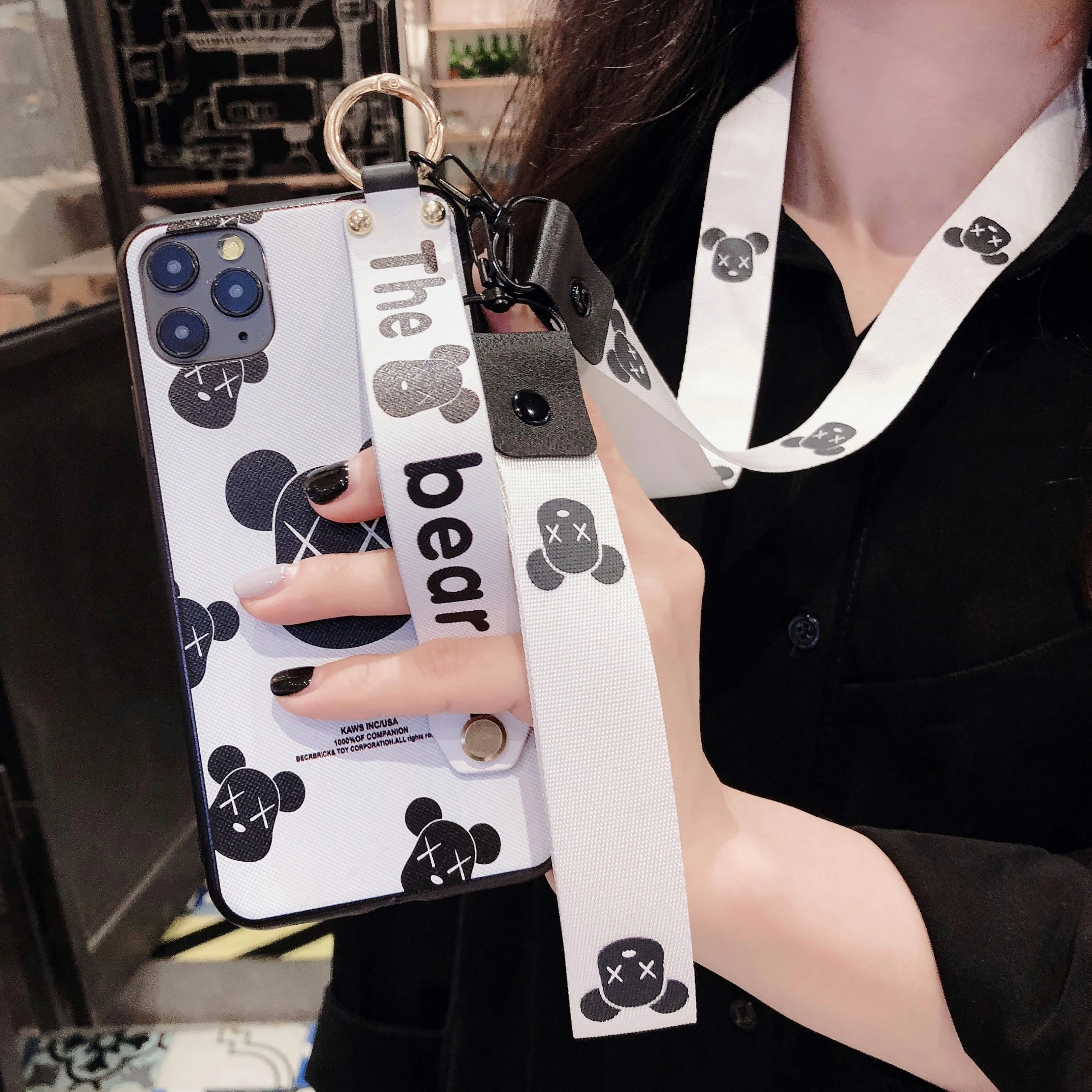 

Abmos Violent bear wrist strap lanyard phone case For iPhone 6 6s 7 8 Plus Anti-fall phone case for iPhone 11 Pro Max X XS Max