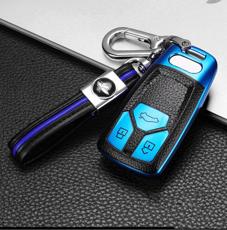 

2020 Leather+TPU Car Smart Key Cover Full Case For Audi A4 A4L A6L A5 B9 Q5 Q7 TT TTS 8S S5 S7 2017 2018 2019 Ring Accessories