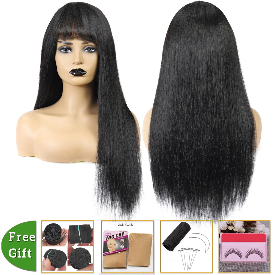 

cheap human hair wigs brazilian hair wigs straight wig With Bangs human hair wigs for black women full machine made wig Non-Remy