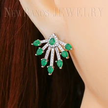 Newranos серьги в стиле ретро молочно-зеленые блестящие веерные серьги-гвоздики для женщин, модные ювелирные изделия, подарок матери ERS0087
