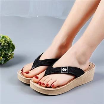 

Marlisasa Women Light Weight Anti Skid Black Beach Height Increased Flip Flops Ladies Casual Sweet Home & Outside Slippers H5902
