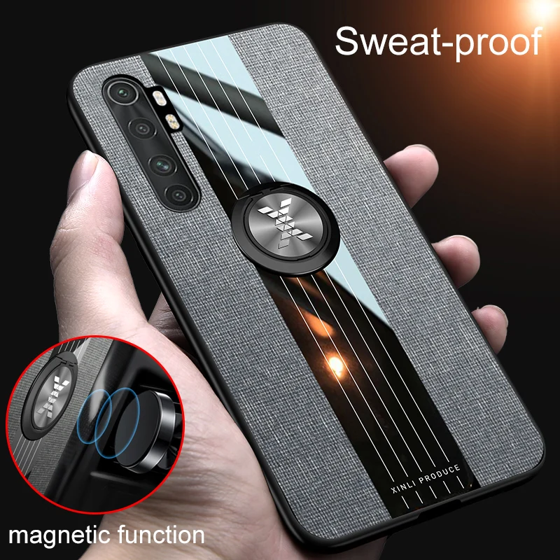 Чехол MAKAVO для Xiaomi Mi Note 10 Lite чехол с кольцом держателем тканевый Жесткий мягкая