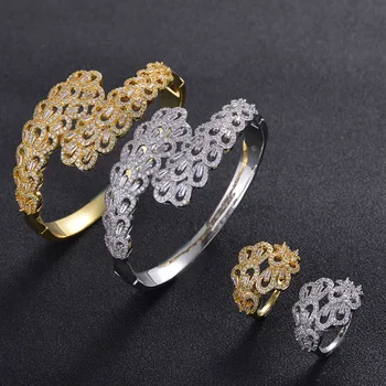 

Zlxgirl jewelry Gold color Dubai wedding bracelet&bangle jewelry sets women size big copper bangle and ring bijoux sets free bag