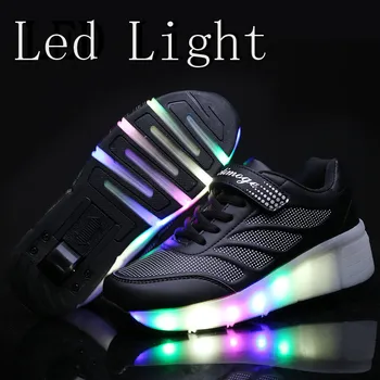 

Kids Glowing Sneakers Sneakers with wheels Led Light up Roller Skates Sport Luminous Lighted Shoes for Kids Boys Pink Blue Black