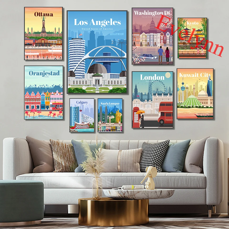 

Travel Poster,France Japan London Los Angeles Washington Zagreb City Istanbul Canada Living Room Decor Prints Wall Art Canvas