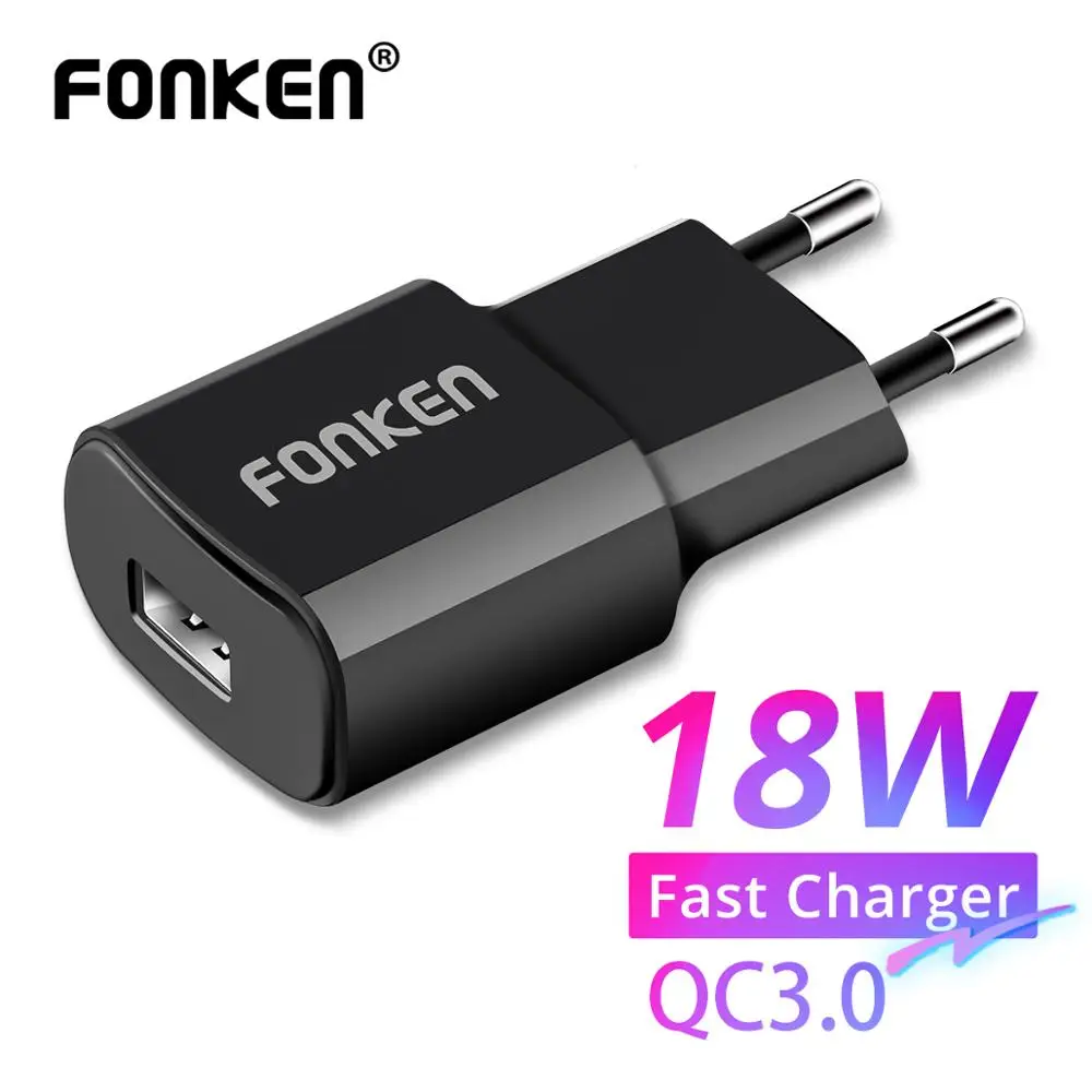 

FONKEN USB Charger 18W Quick Charge QC3.0 QC2.0 Mobile Phone Portable Wall USB Adapter for iPhone Huawei Samsung Fast Chargers