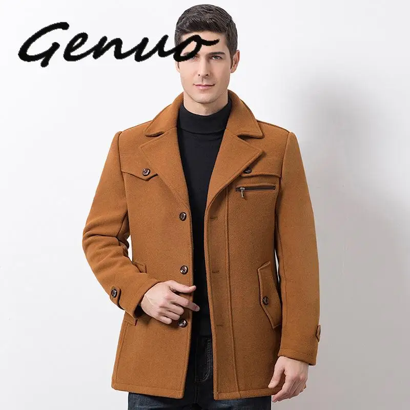 

Winter Men's Casual Wool Trench Coat Fashion Business Medium Solid Thicken Slim Windbreaker Overcoat Jacket Male Plus Size 5XL