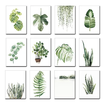 

Nordic Scandinavia Plant Posters and Prints Minimalist Coin Grass Watercolour Wall Art Canvas Home Living Room Decor No Frame