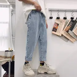 2019 Новый Мужской Свободного Покроя широкие джинсы прямые укороченные джинсы в стиле M-XXL