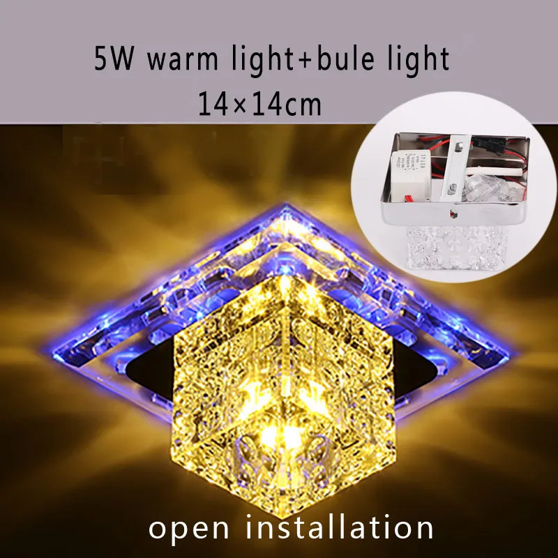 5W bulelight open Потолочный светильник с кристаллами, светодиодный, квадратный, 3 Вт/5 Вт, современная простота, заподлицо, декоративный светильник, fixturehall, гостиная, фойе - Цвет корпуса: 5W bulelight open