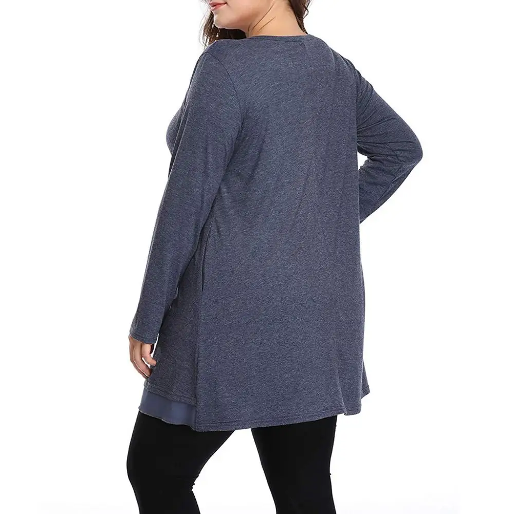 5XL размера плюс Женский Пуловер Весна Осень Зима Женская Повседневная изящная рубашка с длинным рукавом свободный крой туника Топ