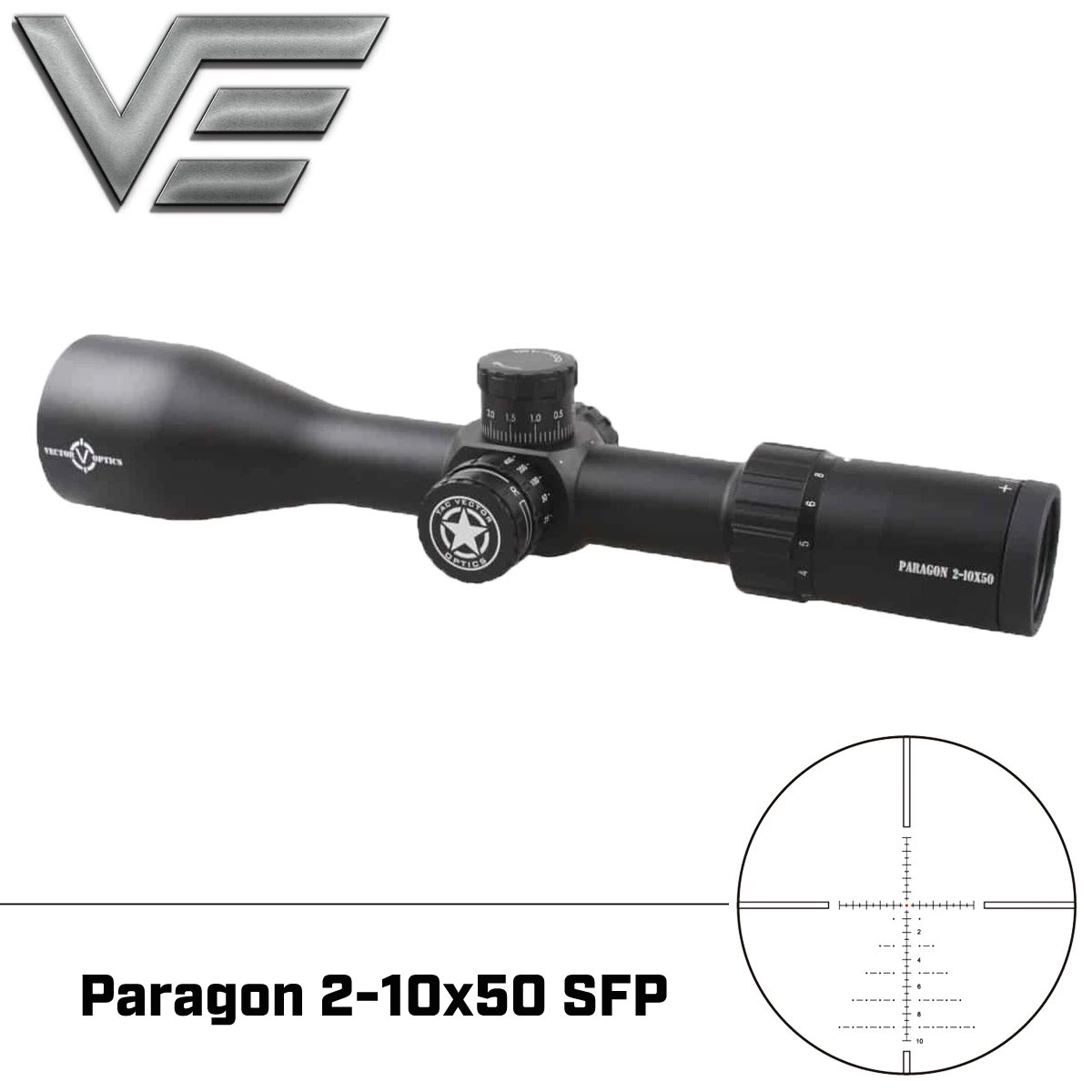 

Vector Optics Paragon 2-10x50 SFP Tactical Rifle Scope 1/10 MIL30mm Monotube Side Focus Min at 20 Yards with Illumination 7.62