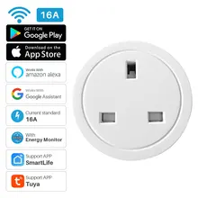 Reino unido 16a tomada inteligente wi fi inteligente tomada monitor de energia função de temporização vida inteligente app controle remoto funciona com alexa casa do google