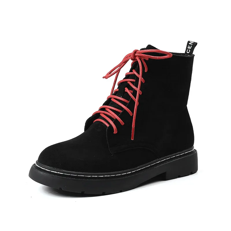 

377-8 round-Toe Lace-up Martin Boots Women's Trend round-Toe Short Boots 2019 New Style Casual Flat Boots