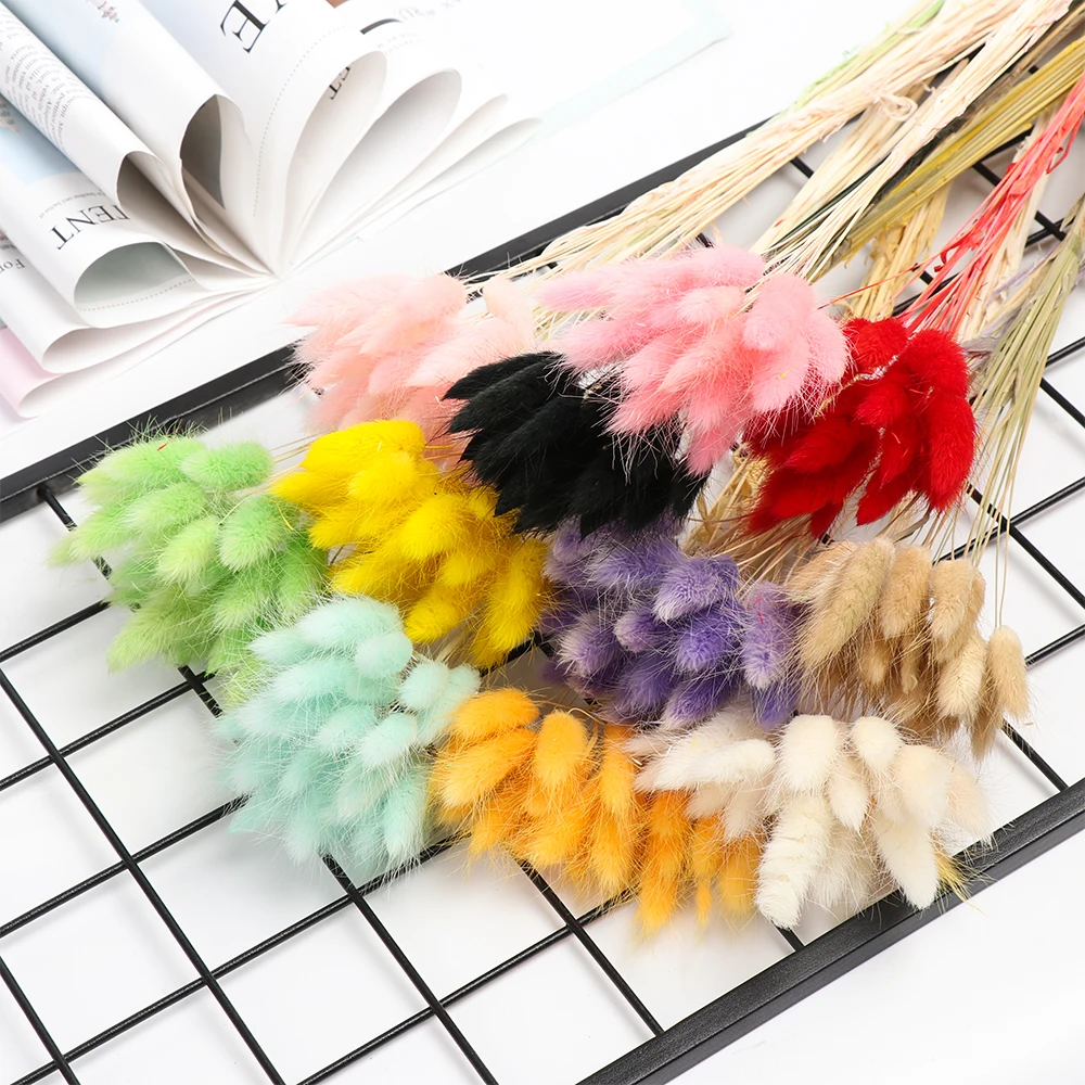 

20/50/Lot Colorful Natural Dried Flowers Artificial Flowers Fake Rabbit Tail Grass Bouquet Long Bunches Wedding Party Home Decor