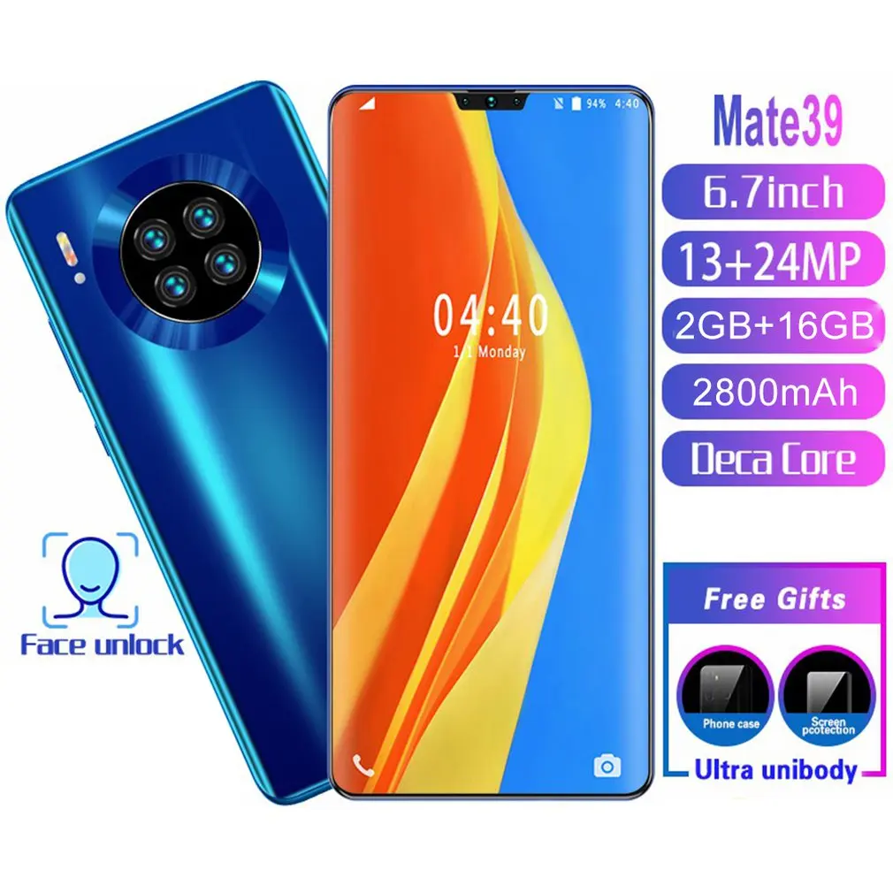 Мобильный телефон Mate39 с 6 7 дюймовым дисплеем ОЗУ 2 Гб ПЗУ 16 Гб|Рации| |