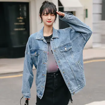 

Girl Casual Denim Jacket Female Loose Short 2019 Autumn New Korean Version Bf Style Pocket Autumn Outwear Tops Jackets Coats
