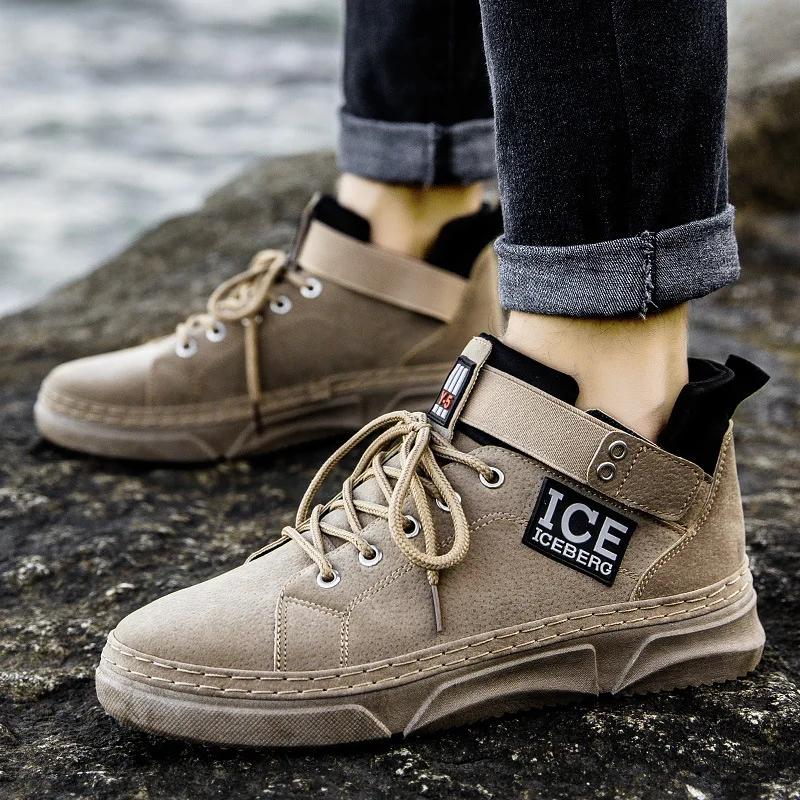 

Mid-top Short Boots England Retro Worker Boot Men 2019 Autumn New Style Martin Boots Casual Desert Boots MEN'S Flat Shoes