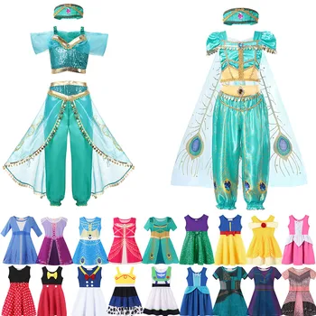 

Kid Aladdin Costume Halloween Clothing Set Top Pants Girl Desney Princess Birthday Party Elsa Rapunzel Belle Jessie Minnie Dress
