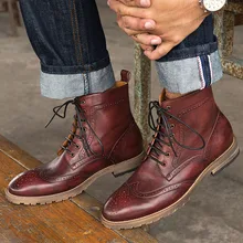 New Men Boots Chelsea High Quality Ankle Boots Genuine Leather Lace Up Man Vintage Boots Brogue Men Martins Shoes New Men Boots Chelsea High Quality Ankle Boots Genuine Leather Lace Up Man Vintage Boots Brogue Men Martins Shoes