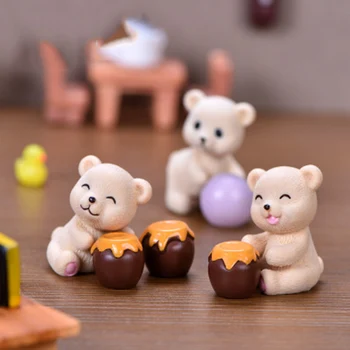 

ZOCDOU 1 Piece Cute Honeypot Bear Small Statue Figurine Ornament Miniatures Children Decoration
