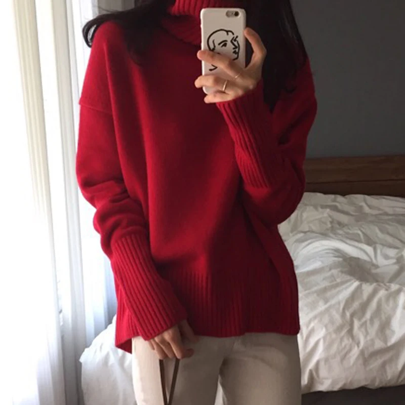 BGTEEVER Winter Turtleneck Long-sleeved Women Sweaters All-match Casual Warm Knitting Pullover Sweaters Female Knit Tops - Цвет: red