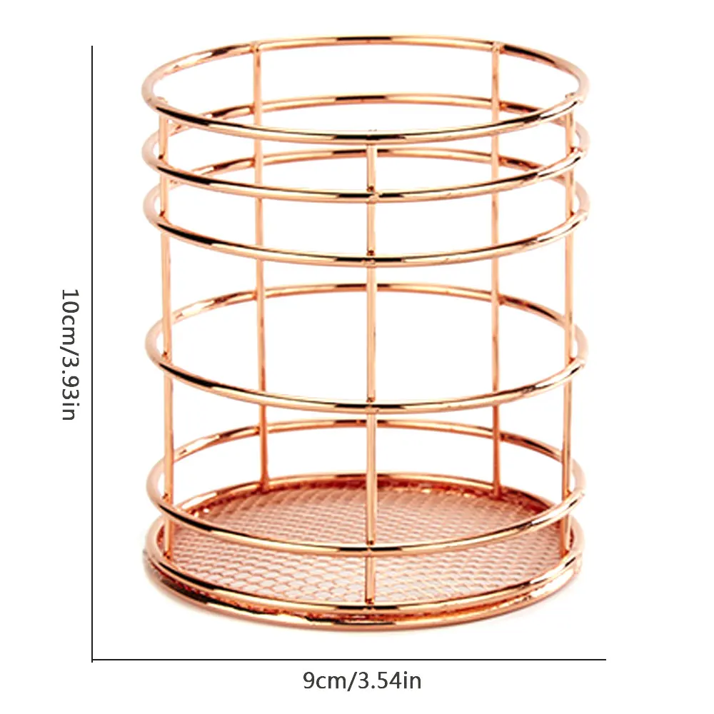 Cylinder Hollow Makeup Cosmetic Brush Box Holder Stainless Steel Round Pen Pencil Pot Holder Tableware Desk Organizer Container