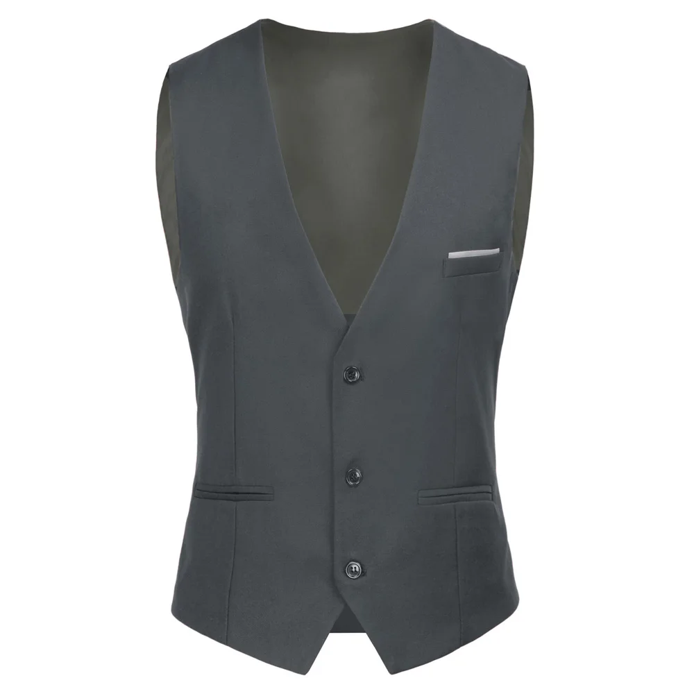 Dark Gray PAUL JONES мужской деловой костюм жилеты Slim Fit 3 кнопки короткое пальто в формальном стиле стильный костюм с v-образным вырезом жилет свадебное платье жилет PJAD1064 - Цвет: Dark Gray
