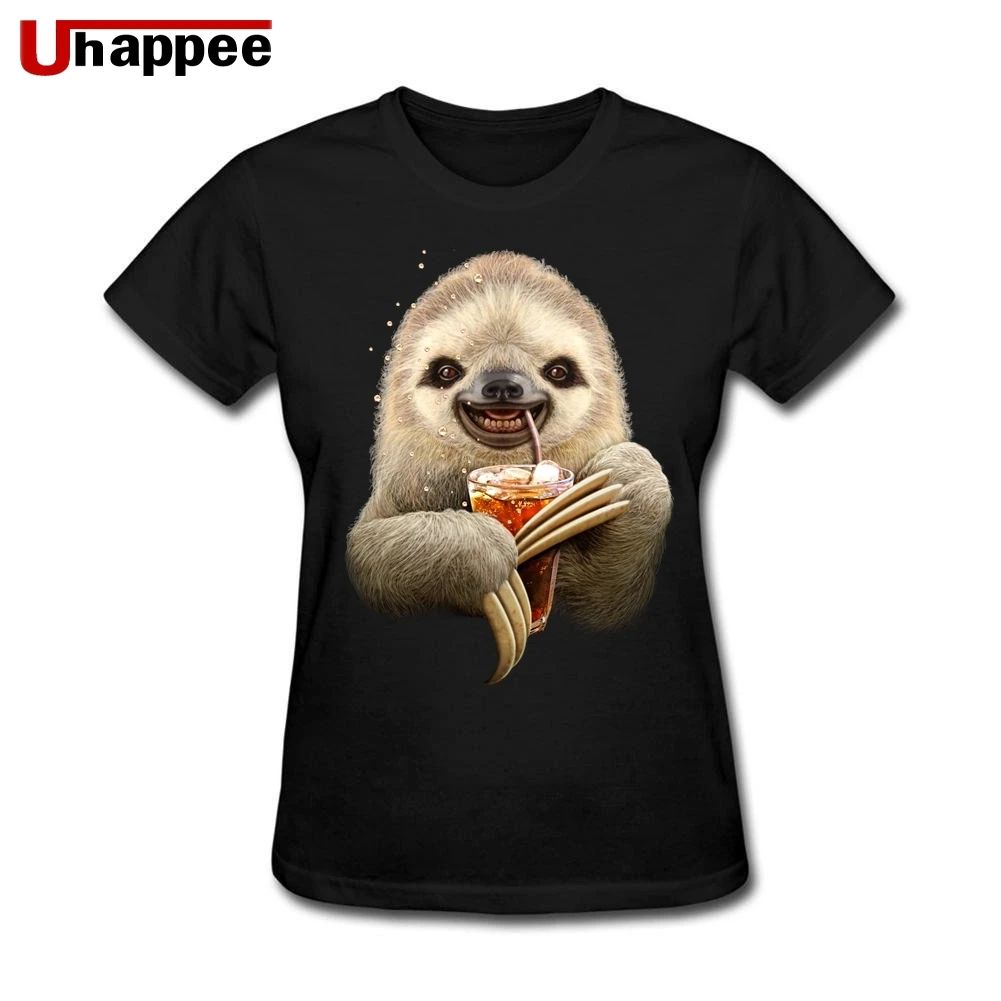 

Lovely Sloth Drinking Juice Tee Shirt Women Female Printed Custom Short Sleeve Boyfriend's Plus Size Team Tee Shirts