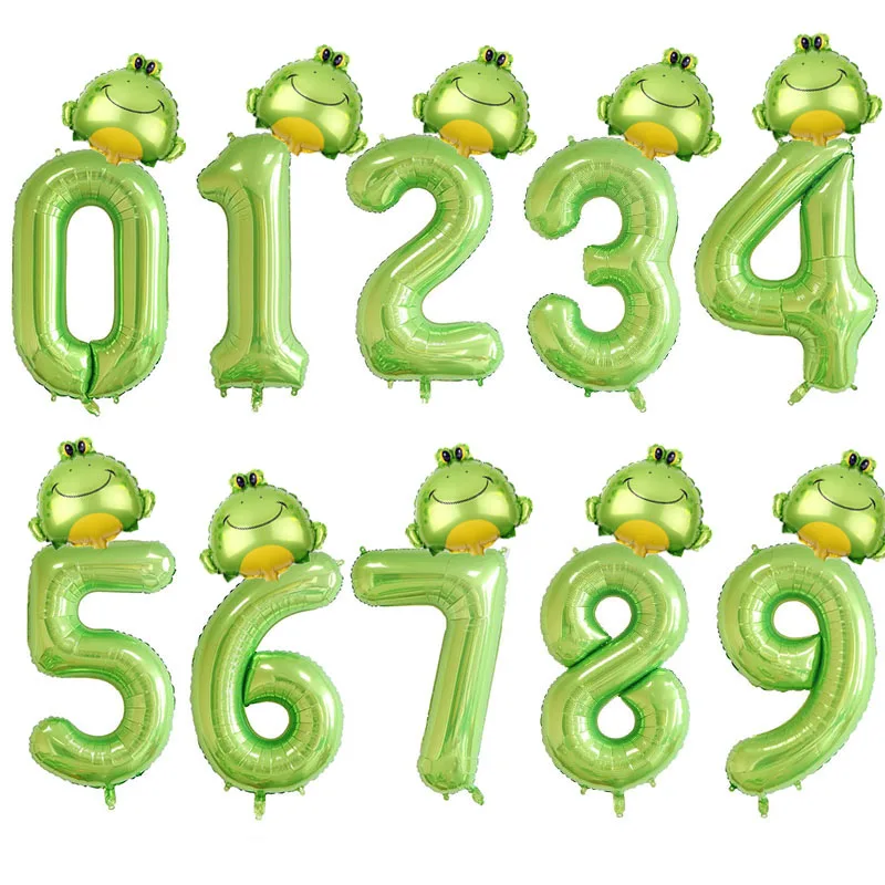 2 шт. 40 дюймов воздушные шары зеленая фольга номер баллон джунгли сафари вечерние животные гелий шар Дети день рождения, детский душ Декор - Цвет: frog