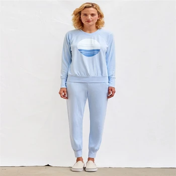 

DARK PERFUME 2020 Autumn Printed Solid Color Sleep Round Neck Long Sleeve Pajama Set Women's Breathable Warm Soft Pajama Set Wom