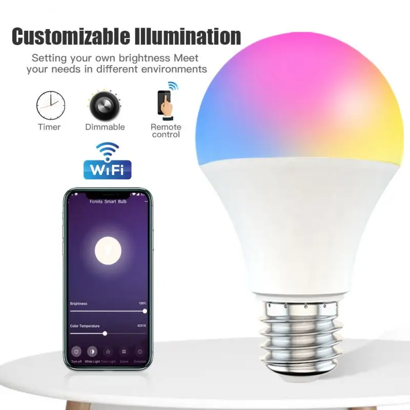 Умная лампа E27/B22 с Wi-Fi и голосовым управлением меняющая цвет RGB энергосберегающая