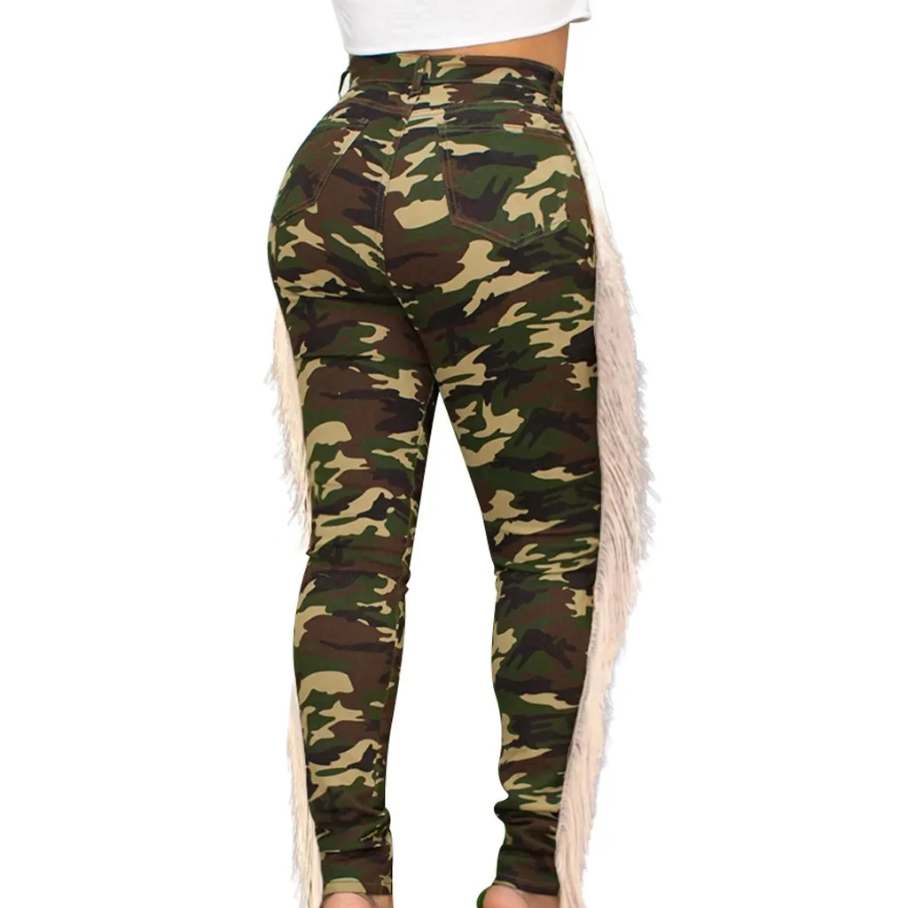 Jeans for Women mom plus size Stretch Jeans Women Fashion Skinny High-Waisted Camouflage Pocket Pants Hole Denim pencil Pants