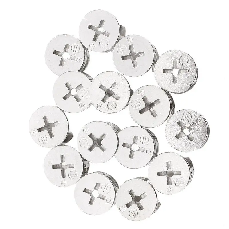 

15 Pcs Silver Tone 15mm Dia Head Furniture Connecter Cam Fittings