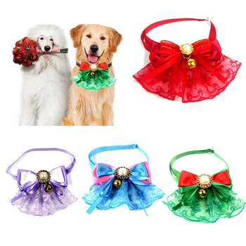 

Bow Tie with Bell Christmas Lace Bowknot Collar Christmas Adjustable Collar Necklace Accessories Xmas Dog Cat Decorative
