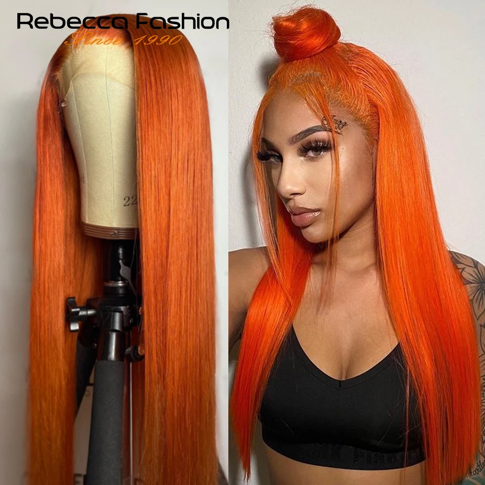 Ginger Orange Color 13*4*1 T  Lace Front Wig Pre Plucked Brazilian Human Hair Wig 180% Density Remy Glueless Lace Wig for Women