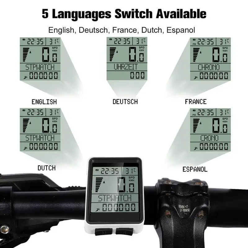 H Bicycle Computer Wireless Road Bike Odometer Multifunction Cycling Stopwatch Speedometer Rainproof Bike Computer