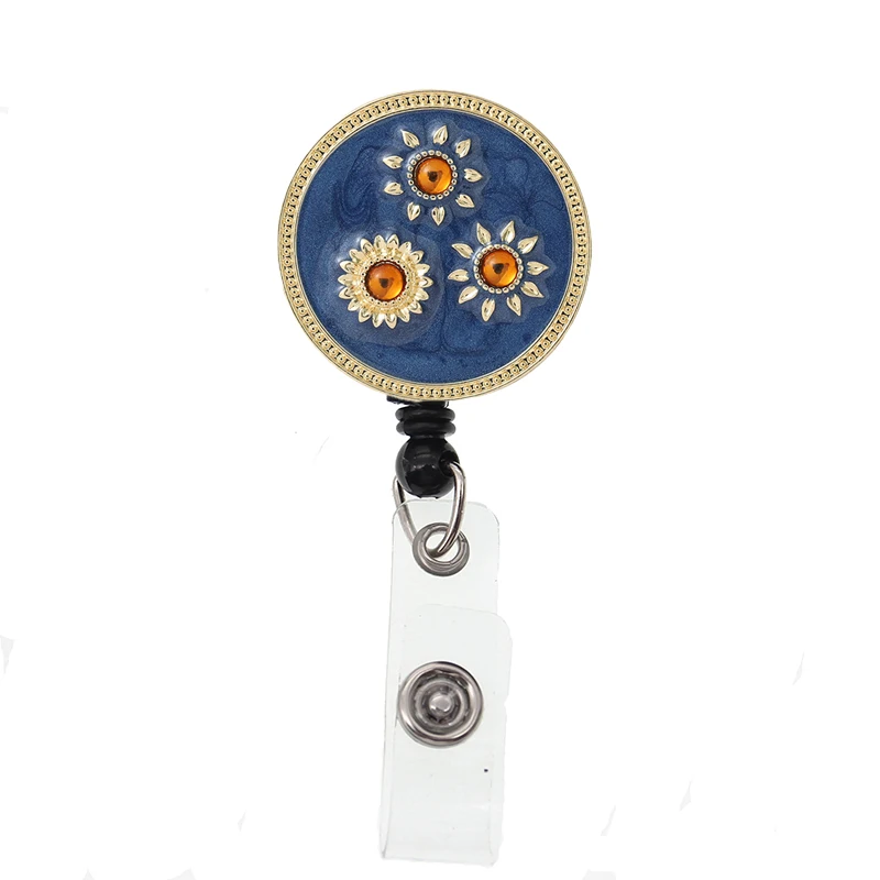 

10 шт./лот новый стиль Подсолнух бейдж катушка со стразами Блестящая эмаль Круглый выдвижной Бейдж держатель для офиса